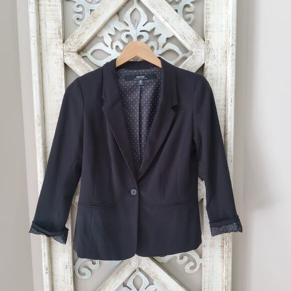 Kensie Women's 3/4 Sleeve Single Button Blazer Polka Dot Lining in Black - Picture 5 of 6